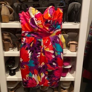 Beautiful Watercolor Floral Strapless Dress